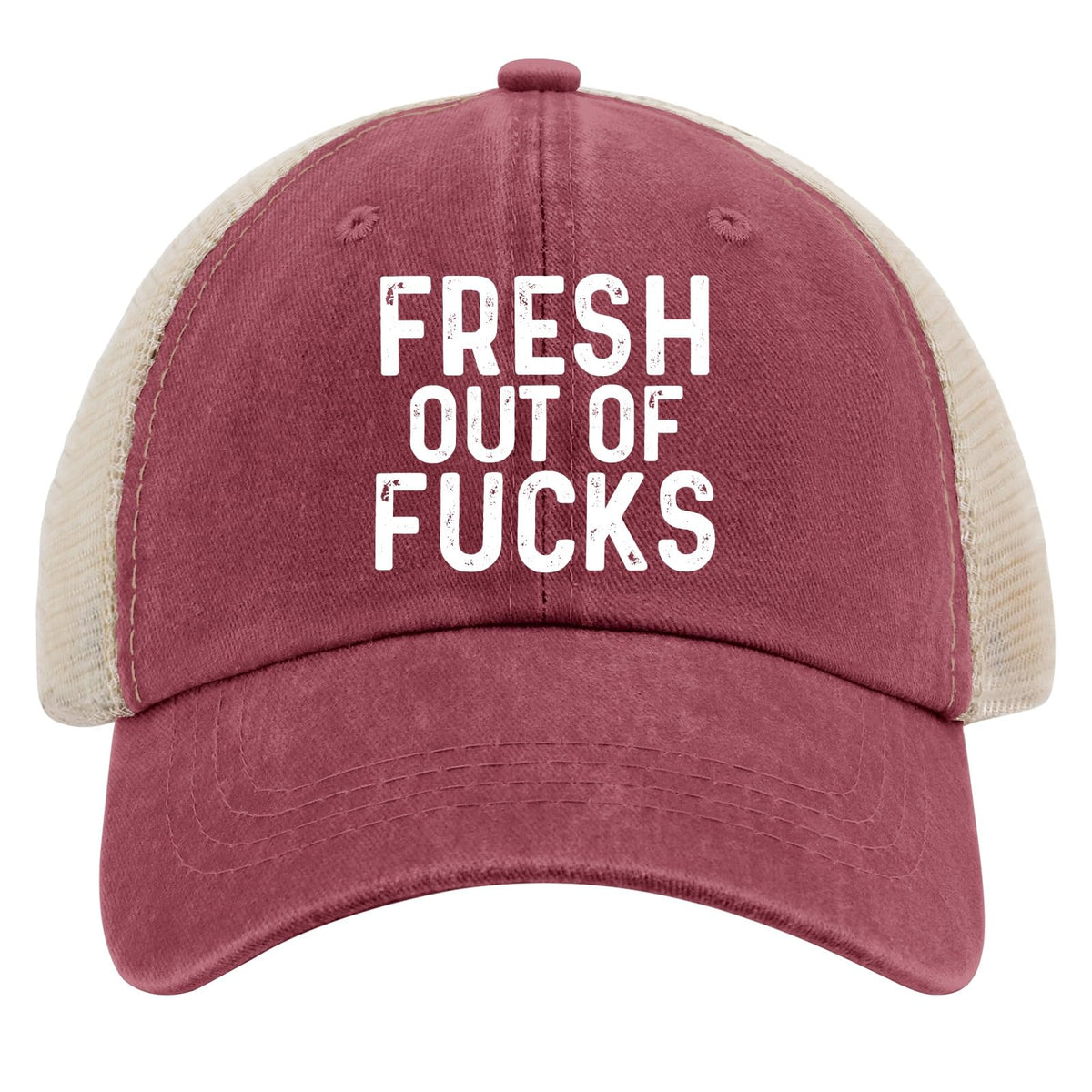 FLALORI Fresh Out of Fucks hat red front view for bold everyday style