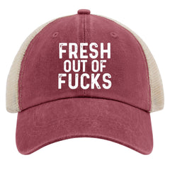 FLALORI Fresh Out of Fucks hat red front view for bold everyday style