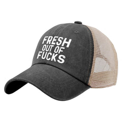 FLALORI Fresh Out of Fucks hat side view showing adjustable strap for fit