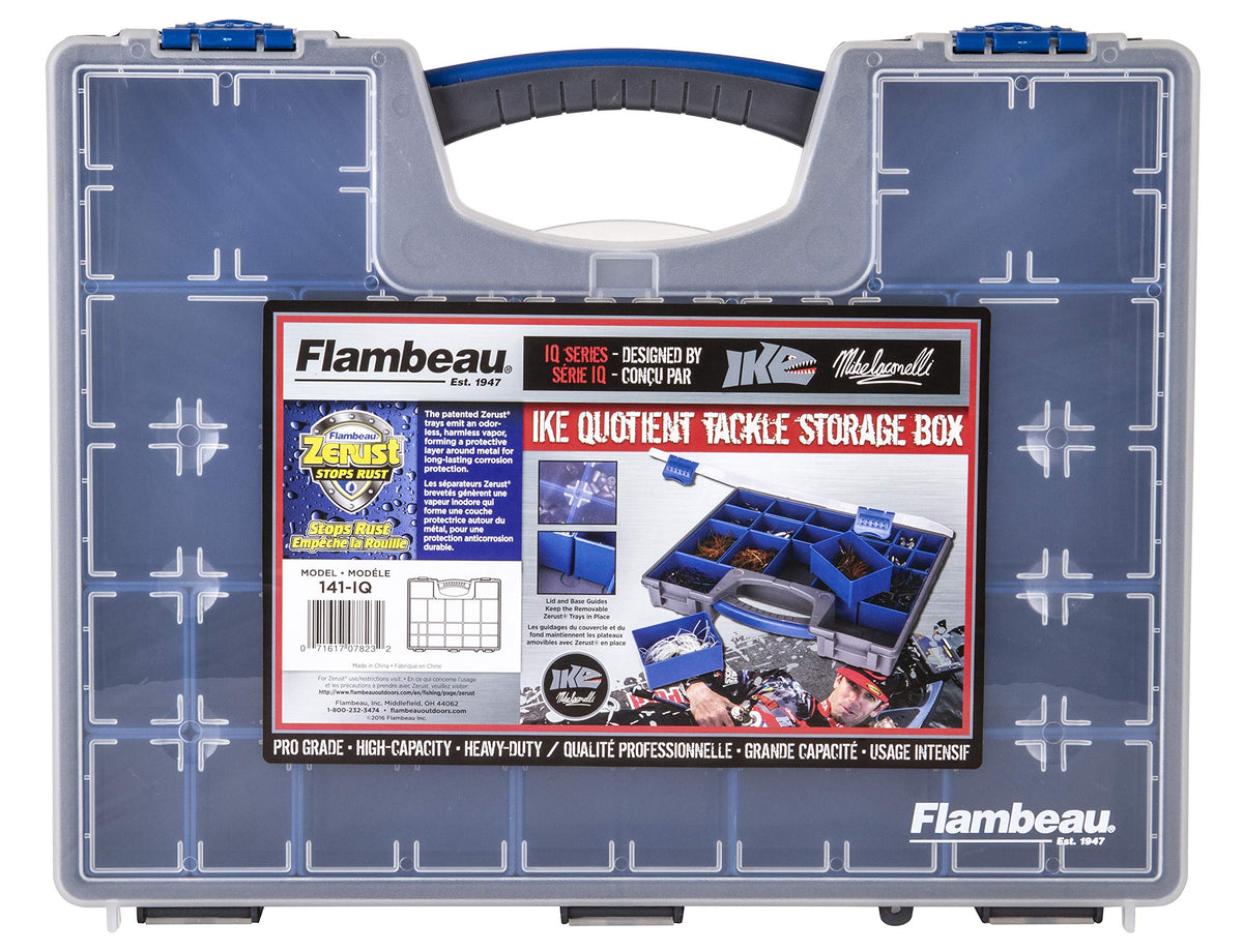 Flambeau 141IQ Ike Utility Box large with open lid for quick jig access.