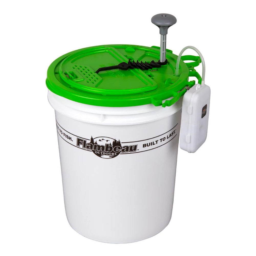 Flambeau Bait Butler lid and net in action for fast bait retrieval.