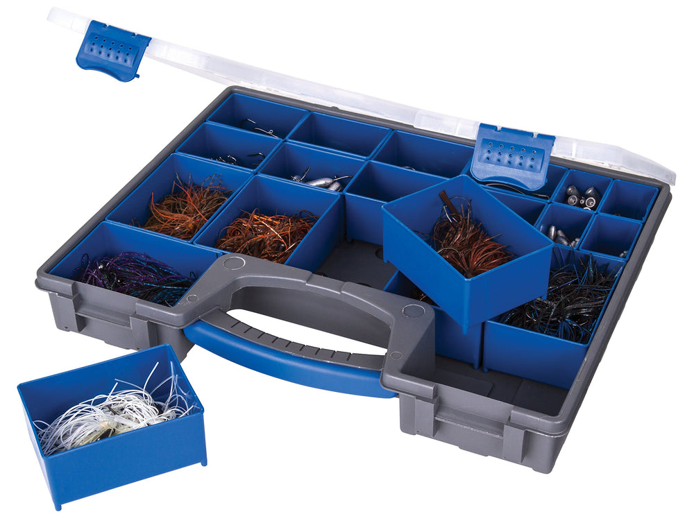 Flambeau Ike Quotient 19 Zerust cups interior for modular tackle organization.
