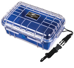 Flambeau Outdoors 502HD Tuff Box exterior in blue and clear lid showing rugged waterproof design.