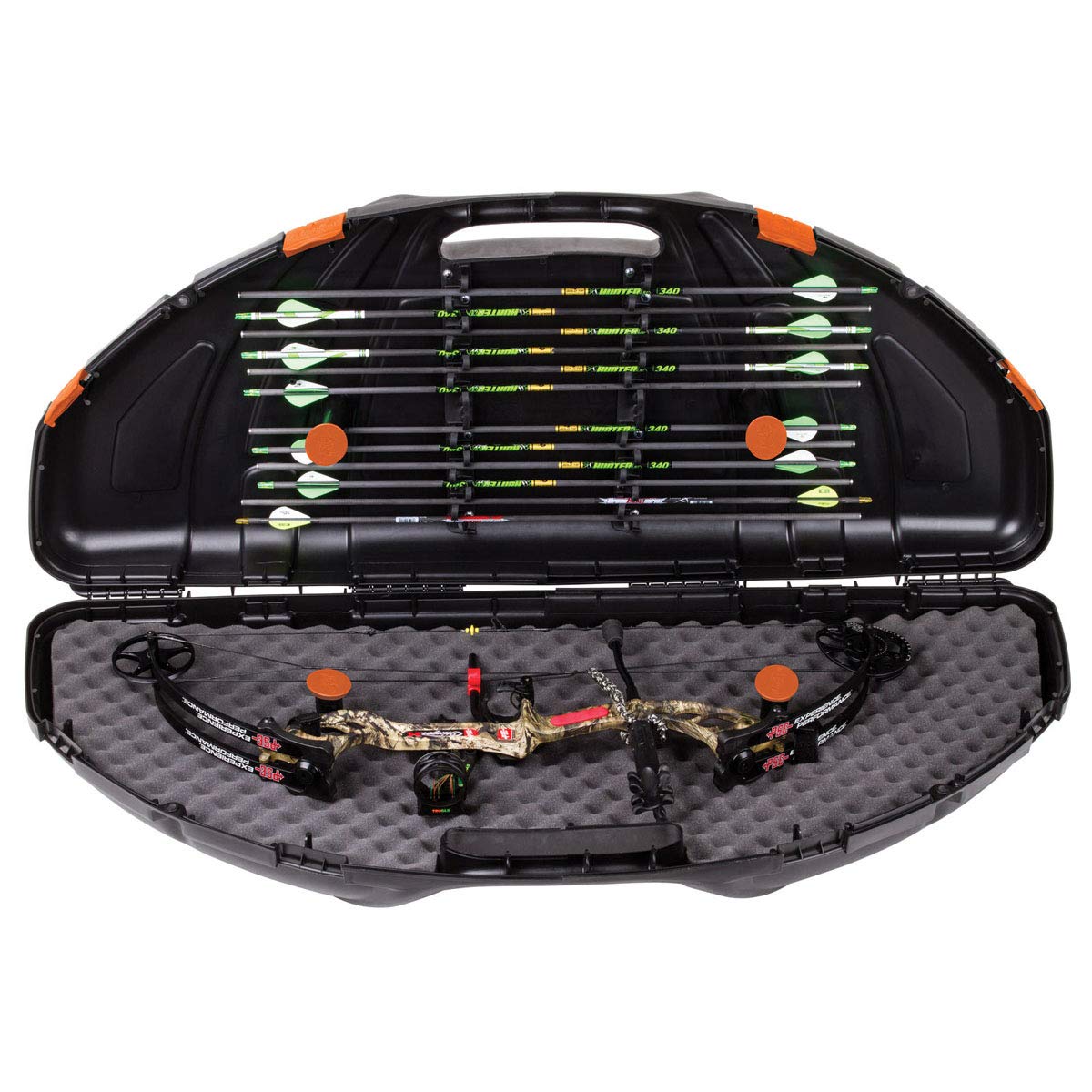 Flambeau Safe Shot Bow Case interior convoluted foam cushions the bow.
