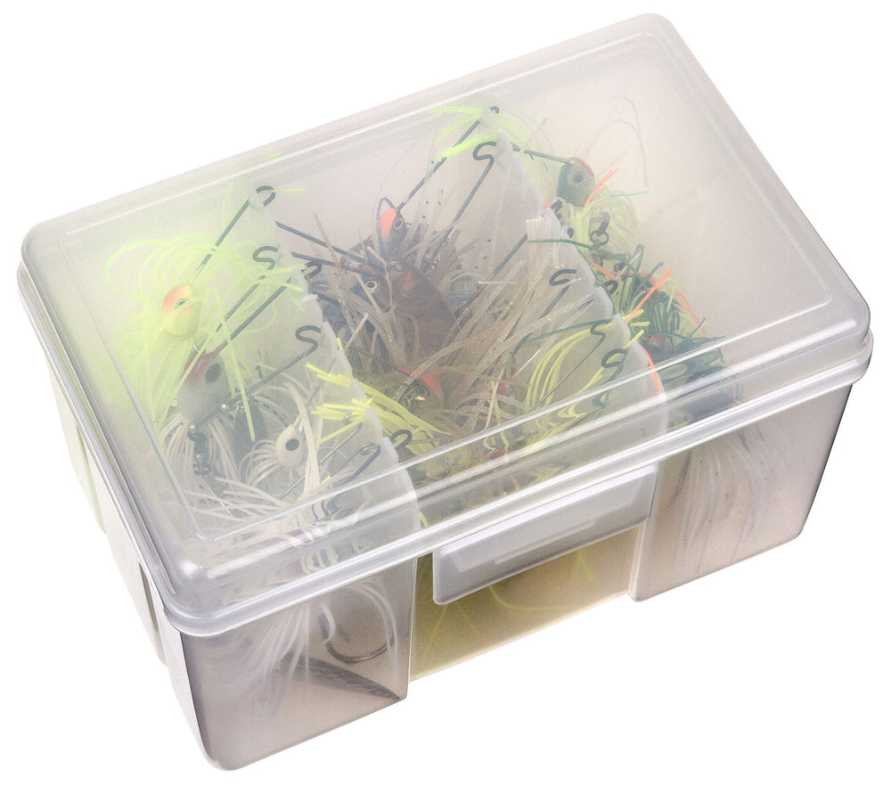 Flambeau spinnerbait box with clear lid for quick lure identification.