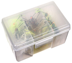 Flambeau spinnerbait box with clear lid for quick lure identification.