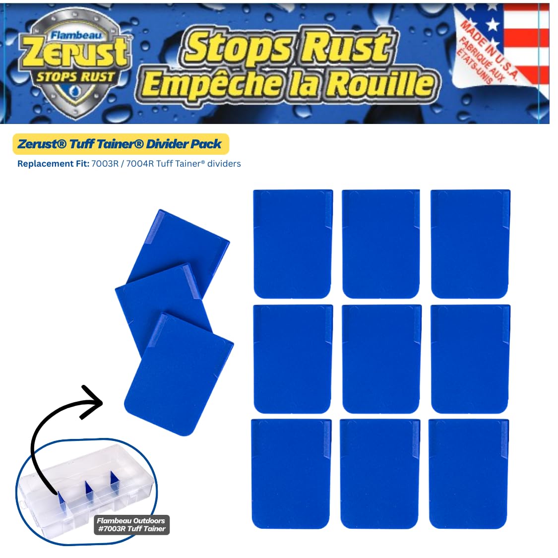 Zerust-infused polymer protects metal tackle from rust in storage.