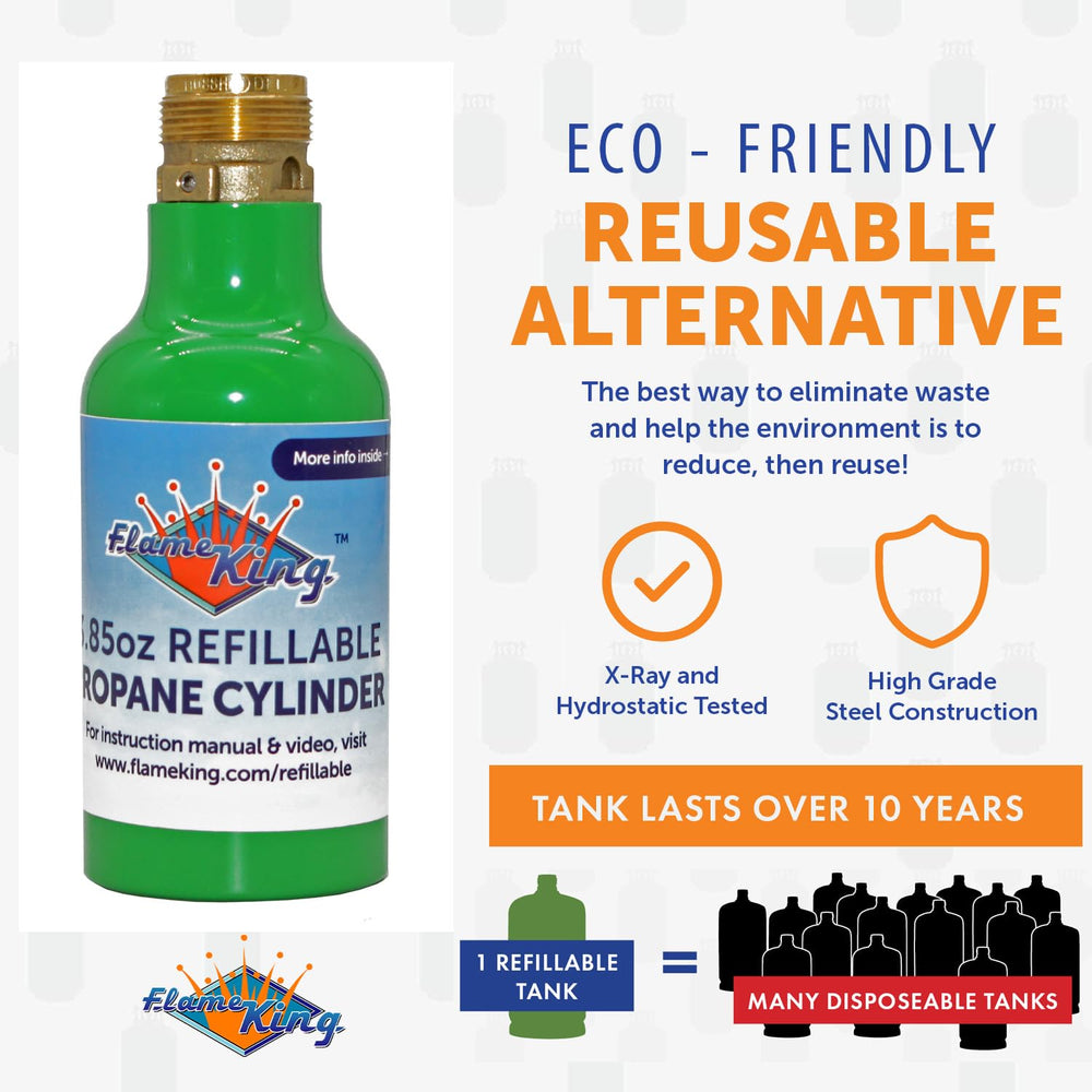 Flame King 2-pack empty tanks with Allen keys—ready for safe refilling.