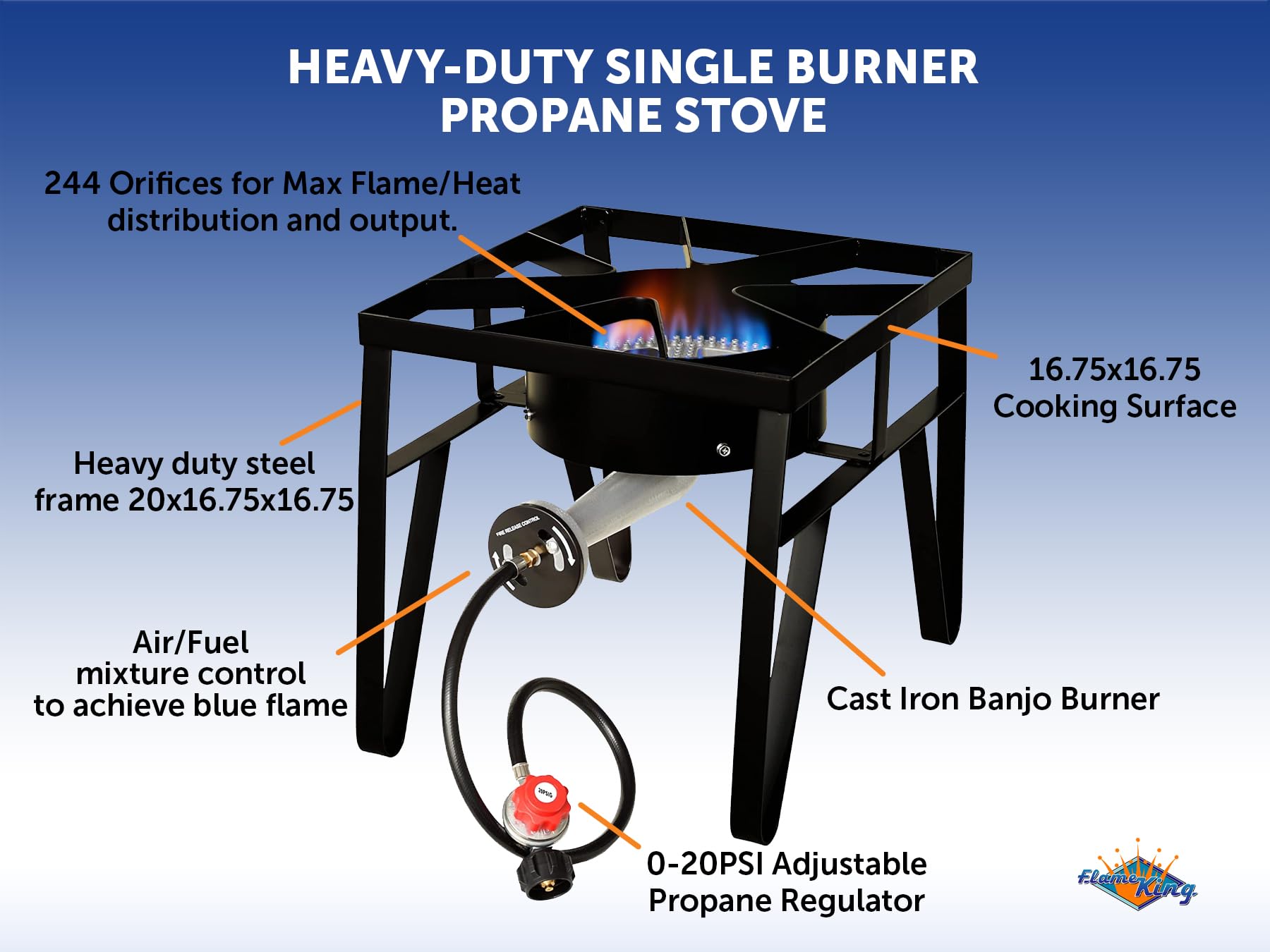 Flame King Bayou Cooker outdoor stove ready for frying and boiling.