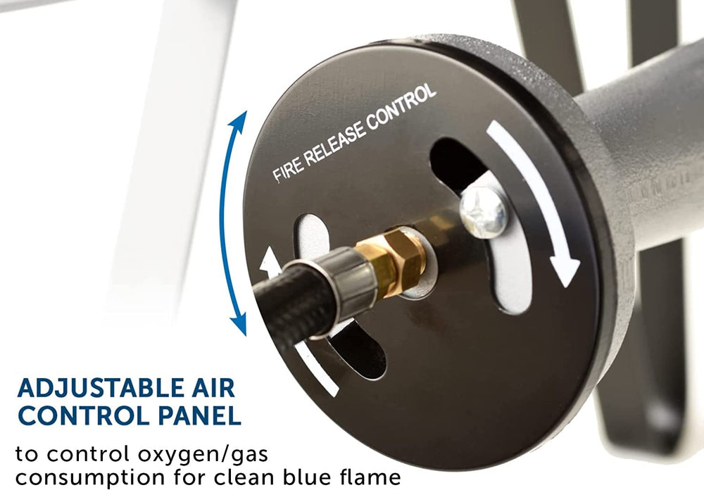 Flame King blue flame and air regulator promote even heat.