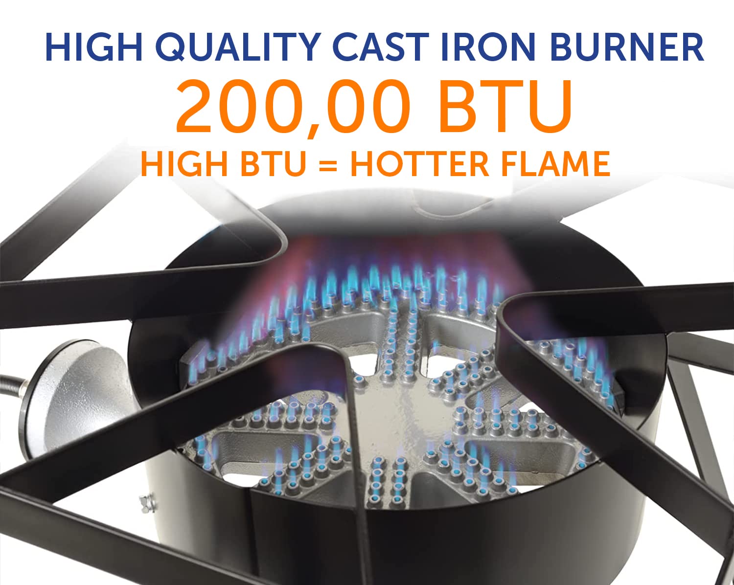 Flame King gas regulating knob enables precise flame control.