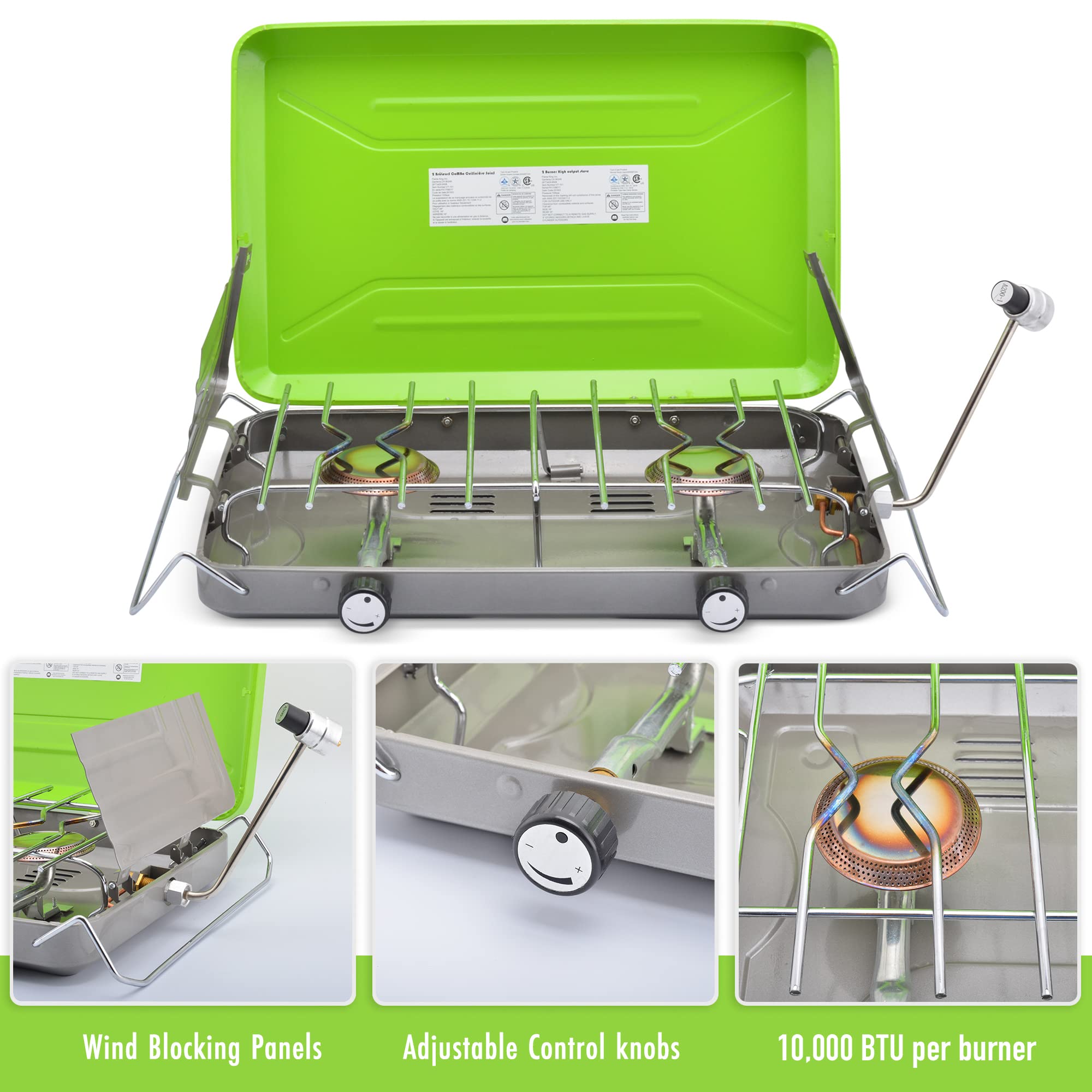 Flame King VT-101 three-sided wind-block panels protecting flames outdoors