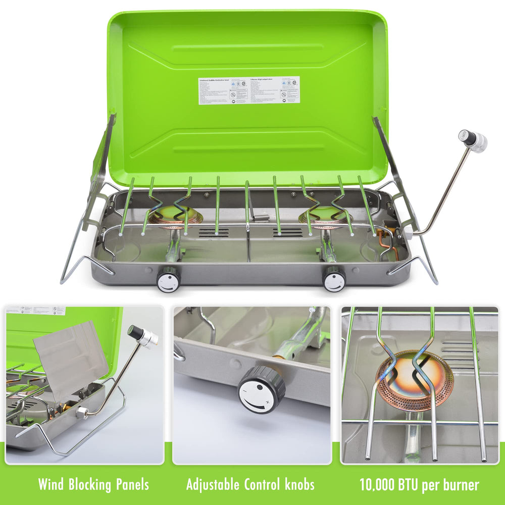 Flame King VT-101 three-sided wind-block panels protecting flames outdoors