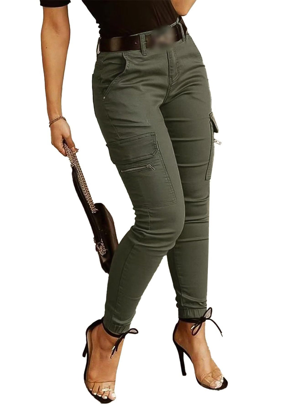 Flamingals Skinny Cargo Pants front view show slim fit for versatile daily wear.
