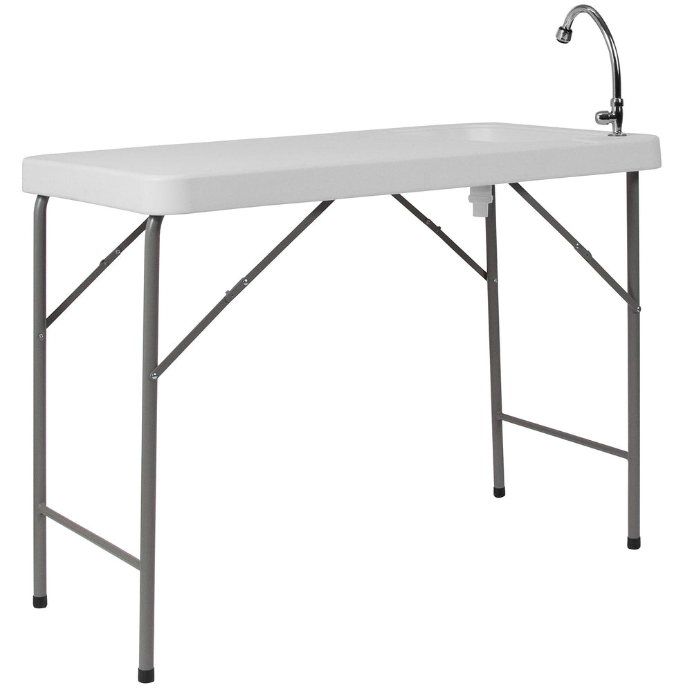 Flash Furniture Wesley built-in sink, faucet, and hose simplify rinsing.