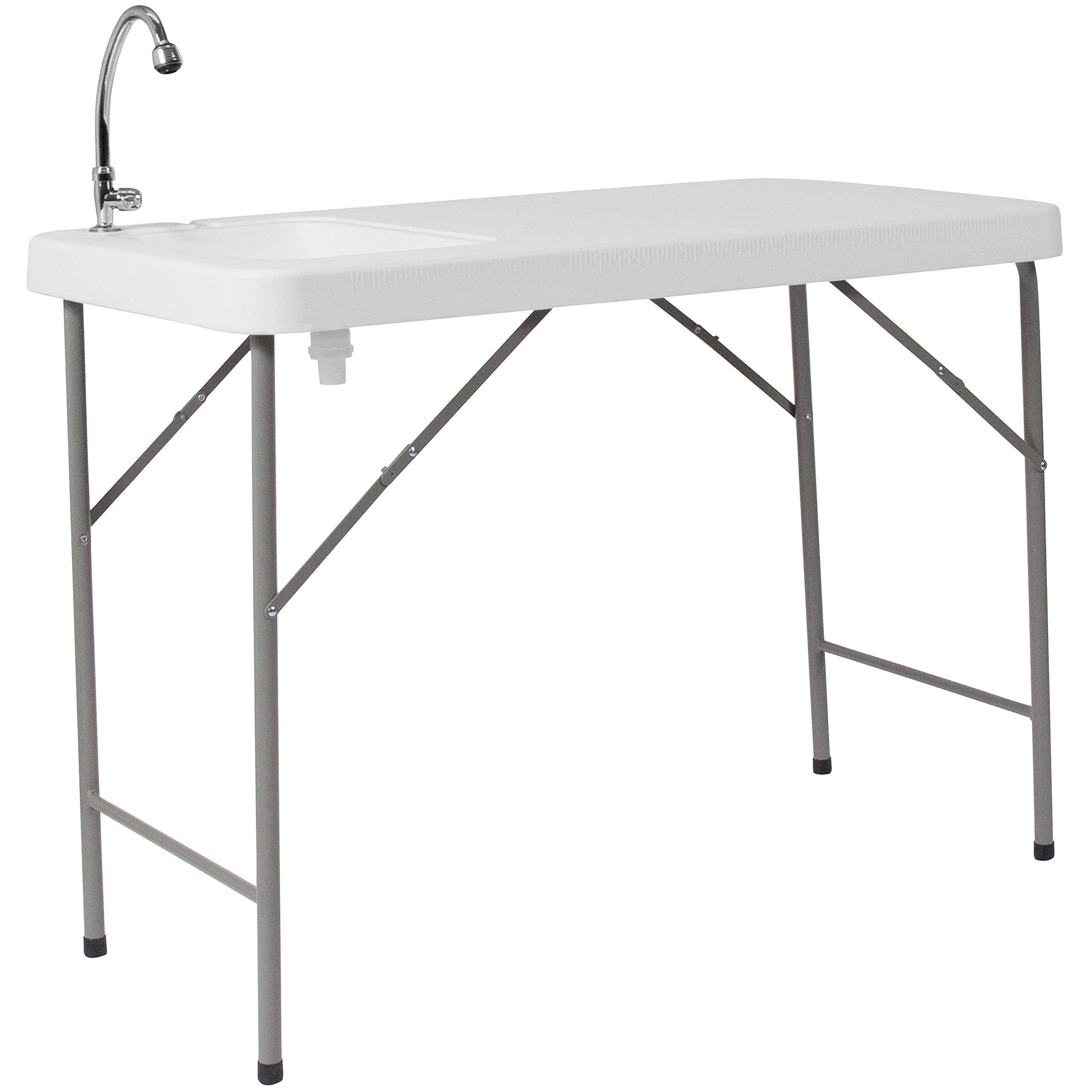 Flash Furniture Wesley fish cleaning table with sink enables hands-free cleanup at the dock.