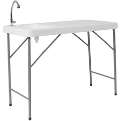 Flash Furniture Wesley fish cleaning table with sink enables hands-free cleanup at the dock.