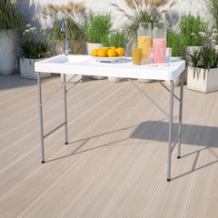 Flash Furniture Wesley portable campsite sink table for on-site fish prep.