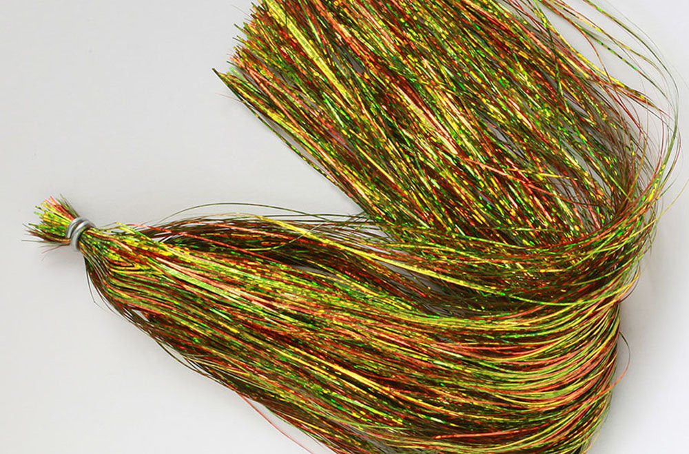 Flashabou Holographic Magnum Firetiger strand boosts lure visibility and flash for anglers.