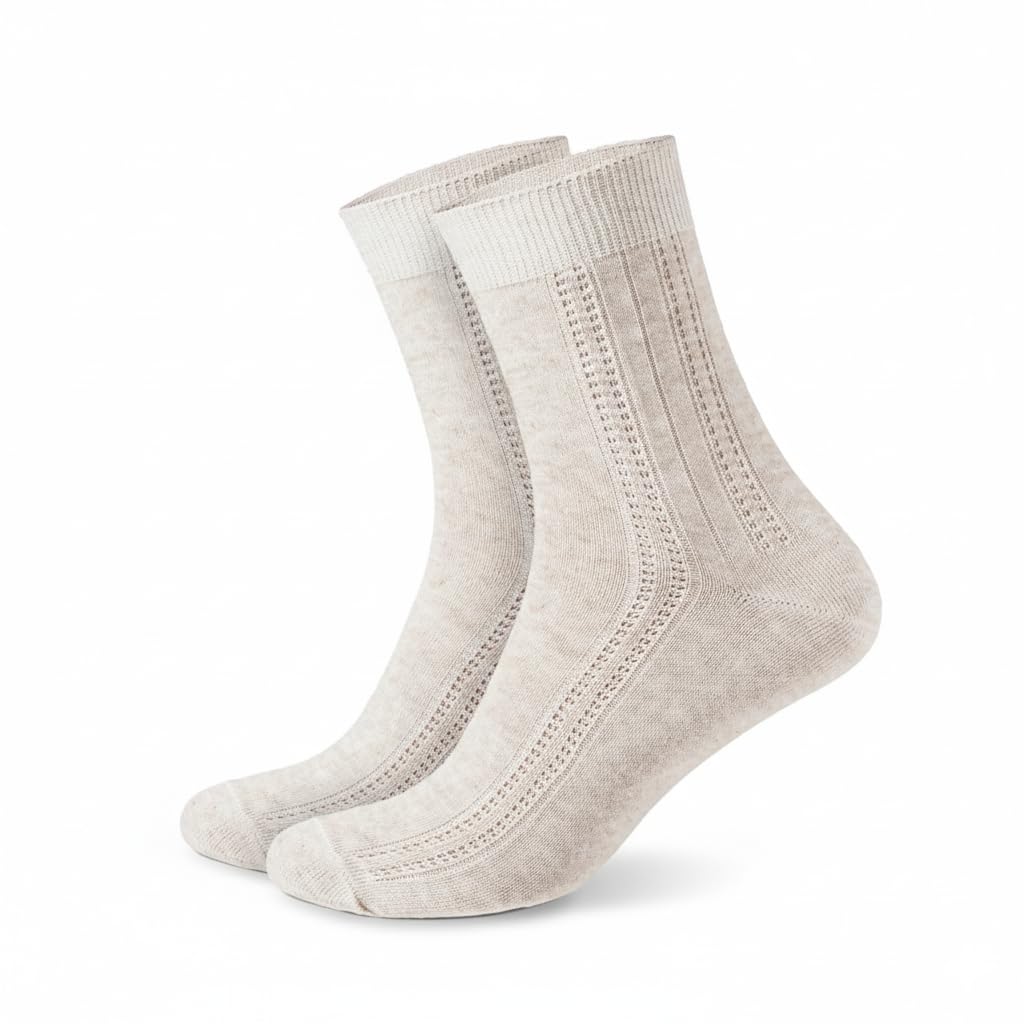FlaxSox women's crew socks front view, thin breathable linen for all-day comfort.