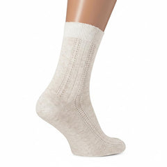 FlaxSox women's crew socks heel detail, reinforced toe for durability.