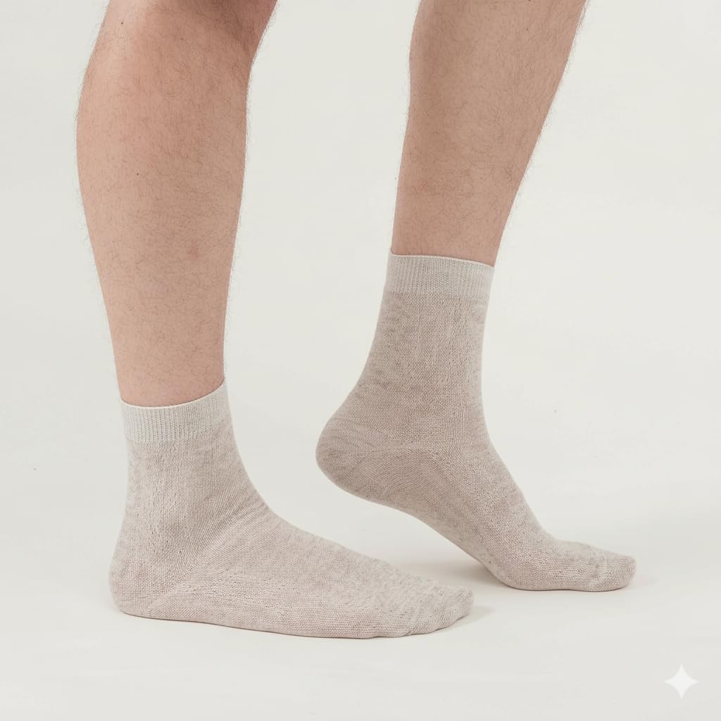 FlaxSox women's crew socks on foot, lightweight comfort with breathable weave.