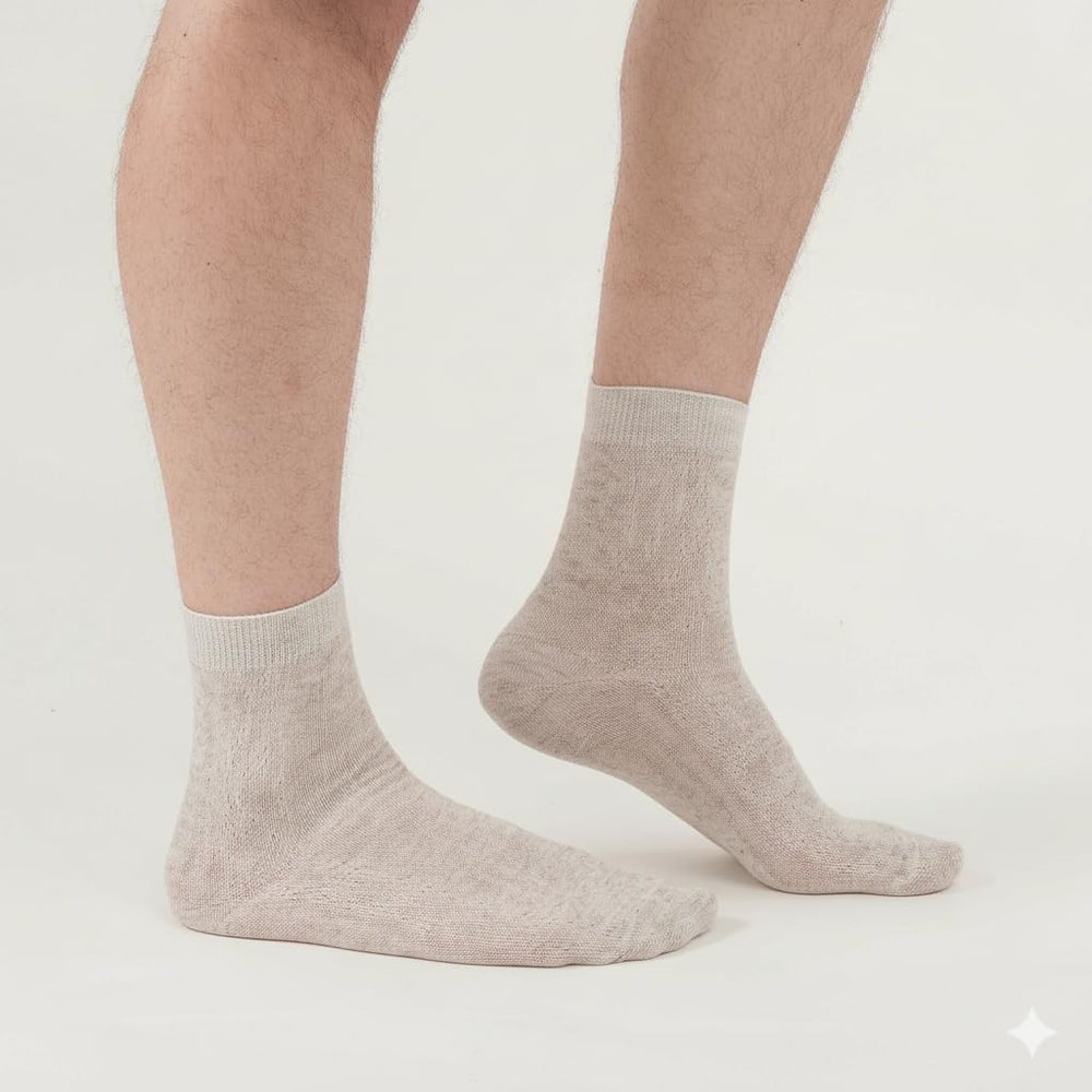 FlaxSox women's crew socks on foot, lightweight comfort with breathable weave.