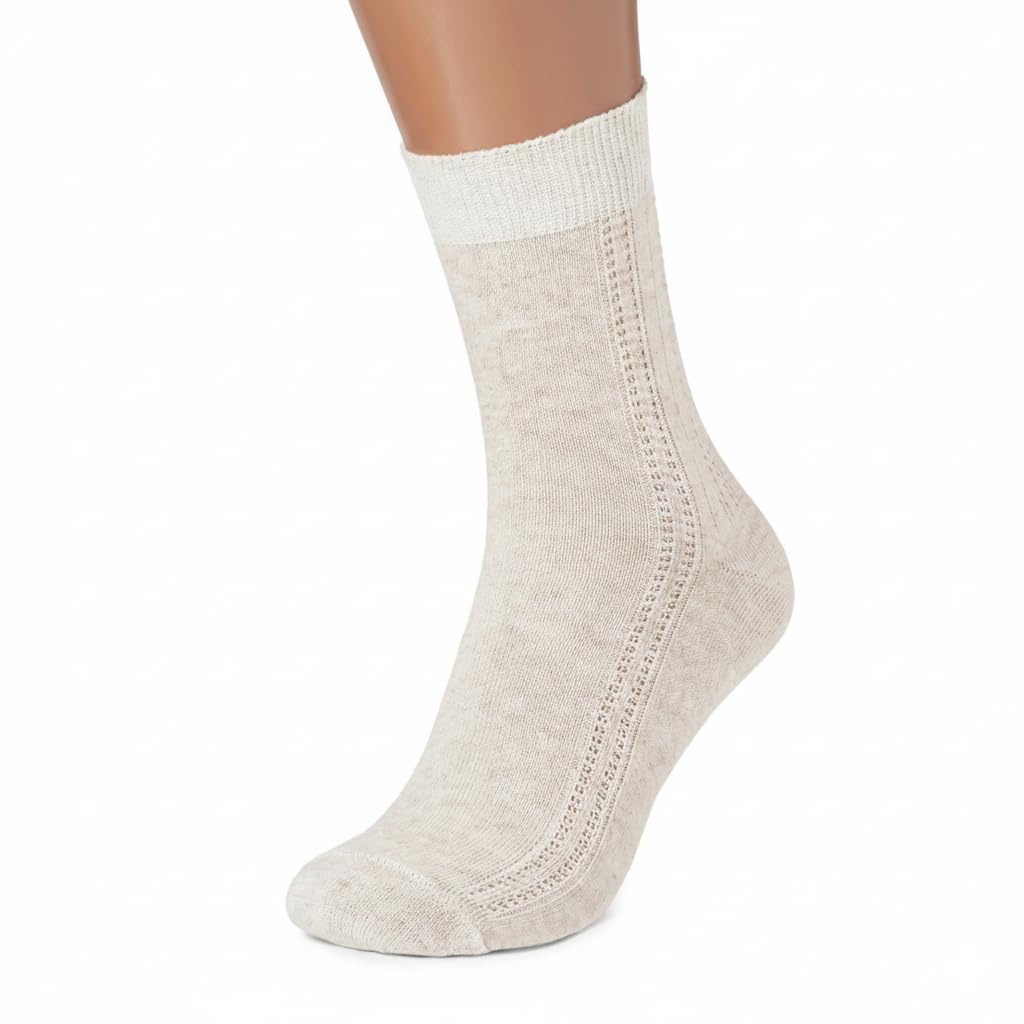 FlaxSox women's crew socks side view, airy knit ideal for warm days.