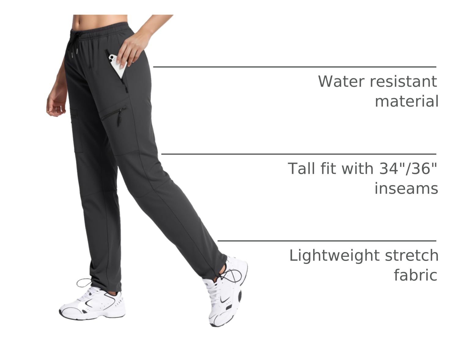 FLEFRM women's hiking pants quick-dry 36-inch inseam for tall hikers with flexible stride