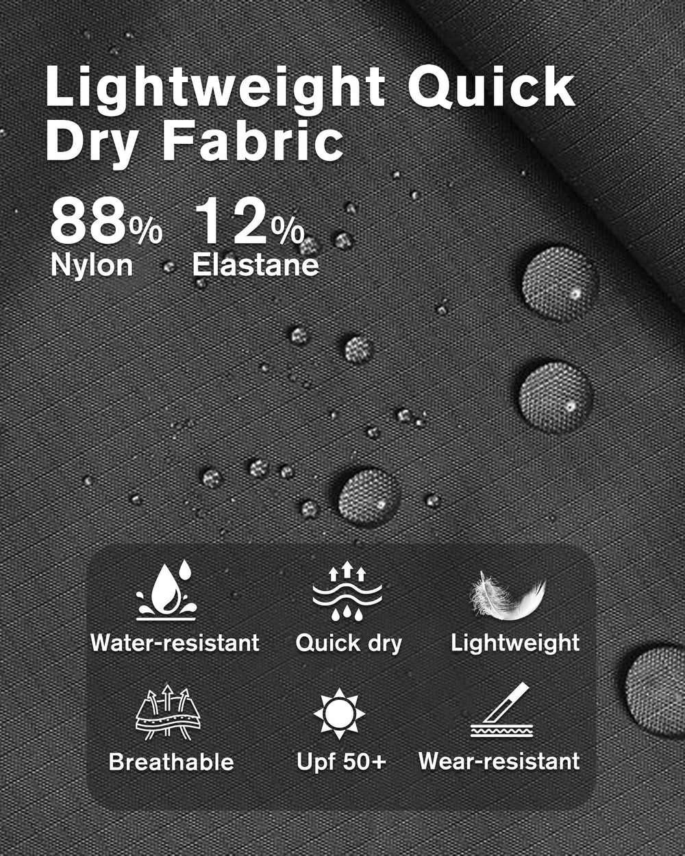FLEFRM water-resistant exterior close-up highlights quick-dry performance after splashes.