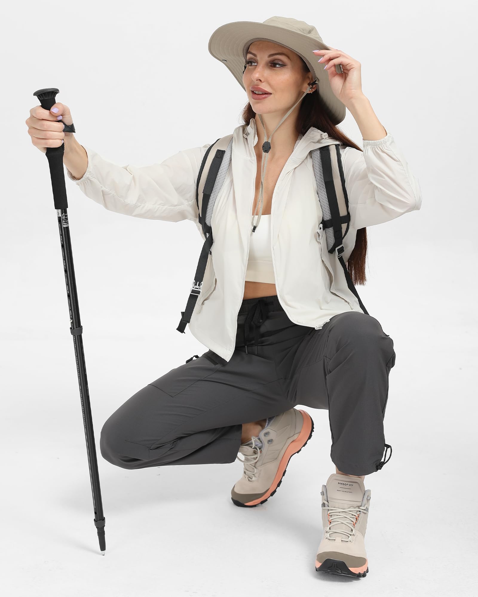 FLEFRM Womens Tall Hiking Pants in action on trail demonstrating versatility