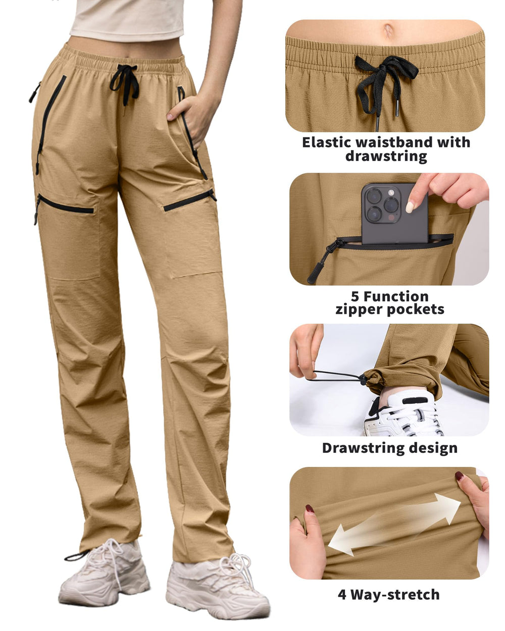 FLEFRM womens tall hiking pants inseam-36-extra-tall close-up reveals extra-tall option for long-range hikes.
