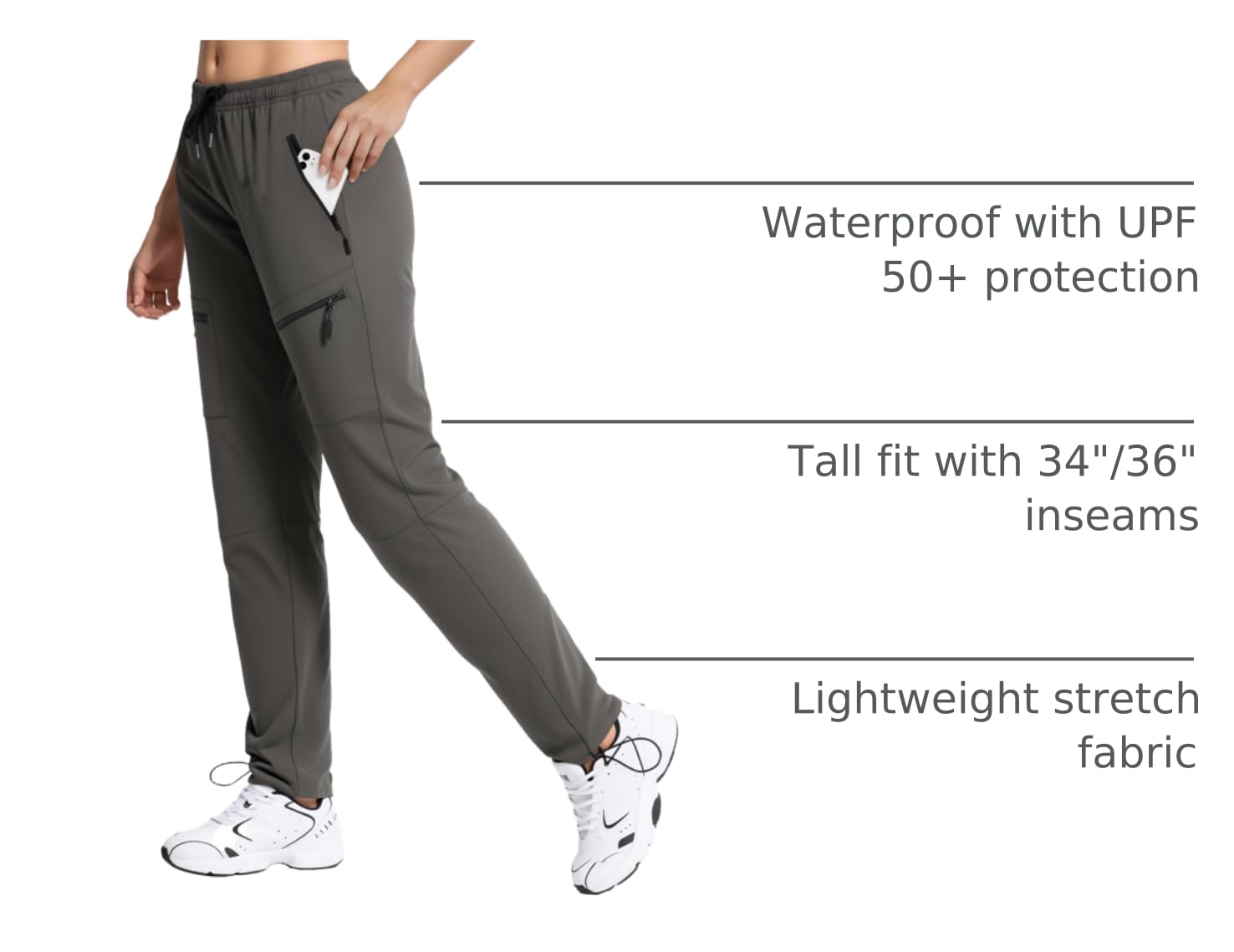 FLEFRM Womens Tall Hiking Pants thigh pockets provide handy hike storage