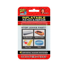 Flex Seal Patch clear patches on air mattress demonstrating quick leak sealing on PVC inflatables