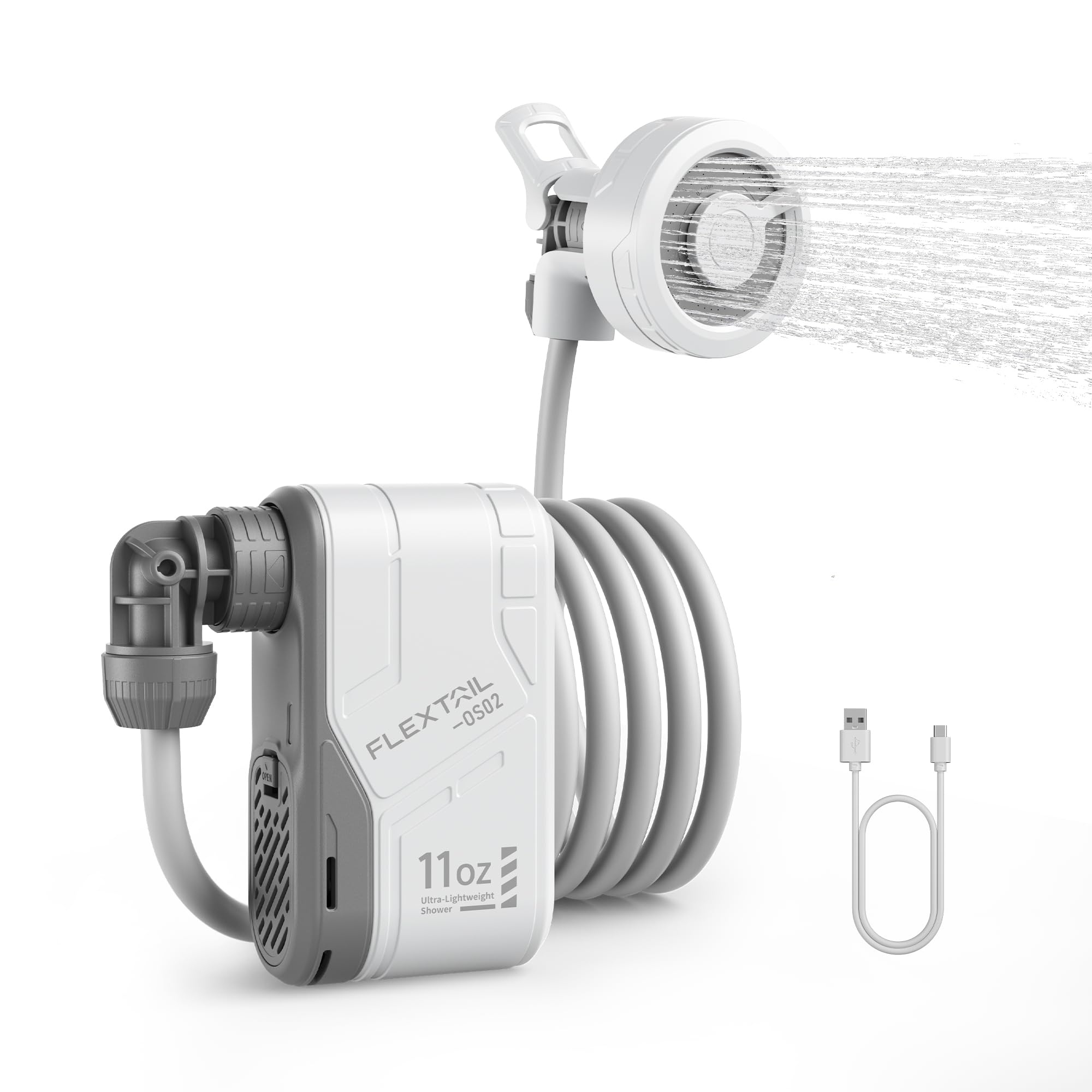FLEXTAILGEAR MAX Shower compact-design image highlights ultra-light portability for camping.