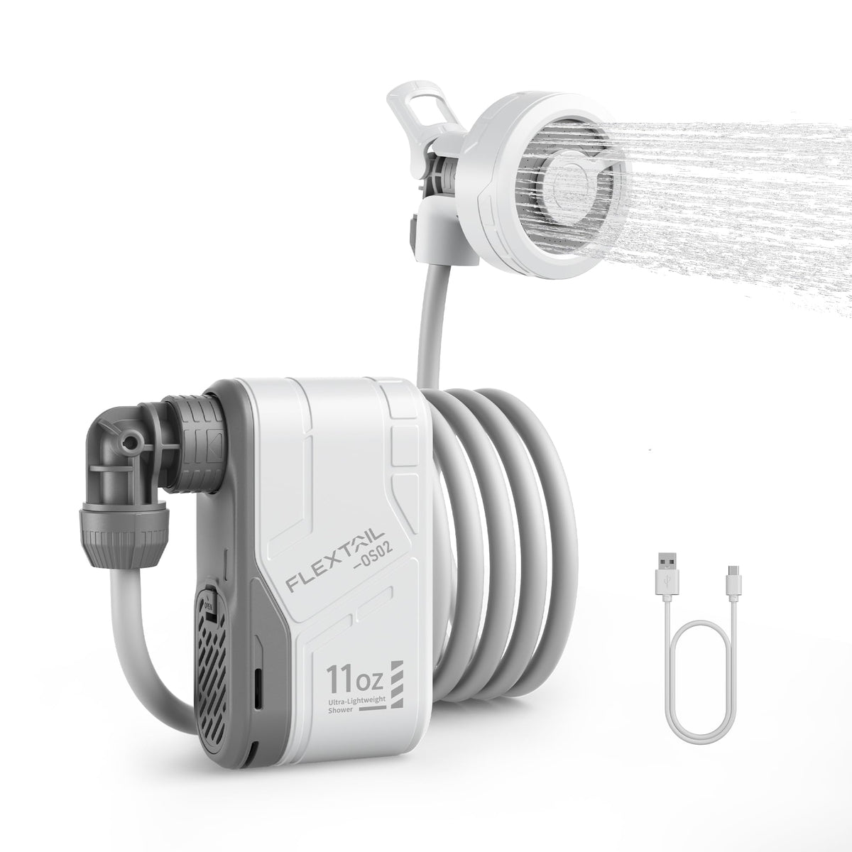 FLEXTAILGEAR MAX Shower compact-design image highlights ultra-light portability for camping.