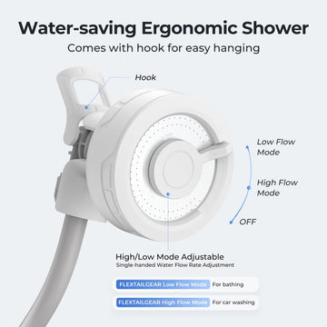 FLEXTAILGEAR MAX Shower dual-modes shows adjustable flow for water efficiency.