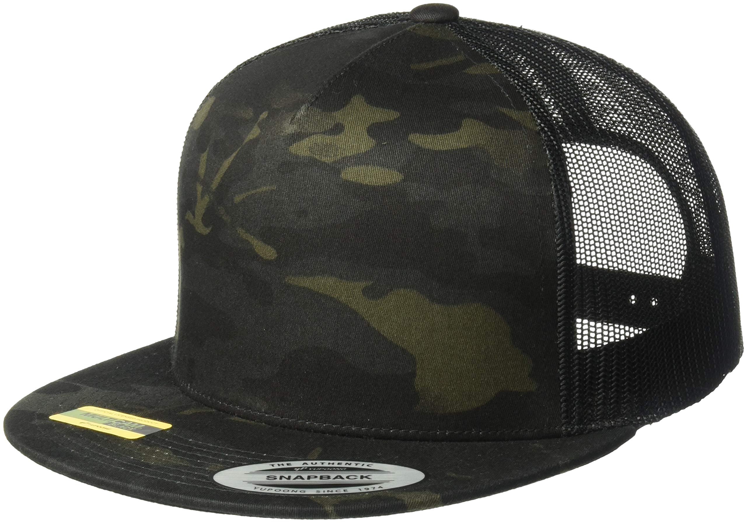 Flexfit YP Classics Multicam Trucker Hat front view with breathable mesh and modern style