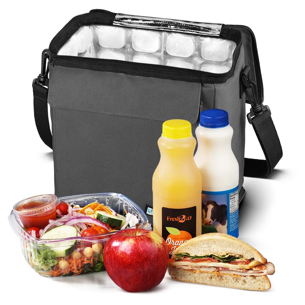 Flexible strap on FlexiFreeze cooler for hands-free carrying.