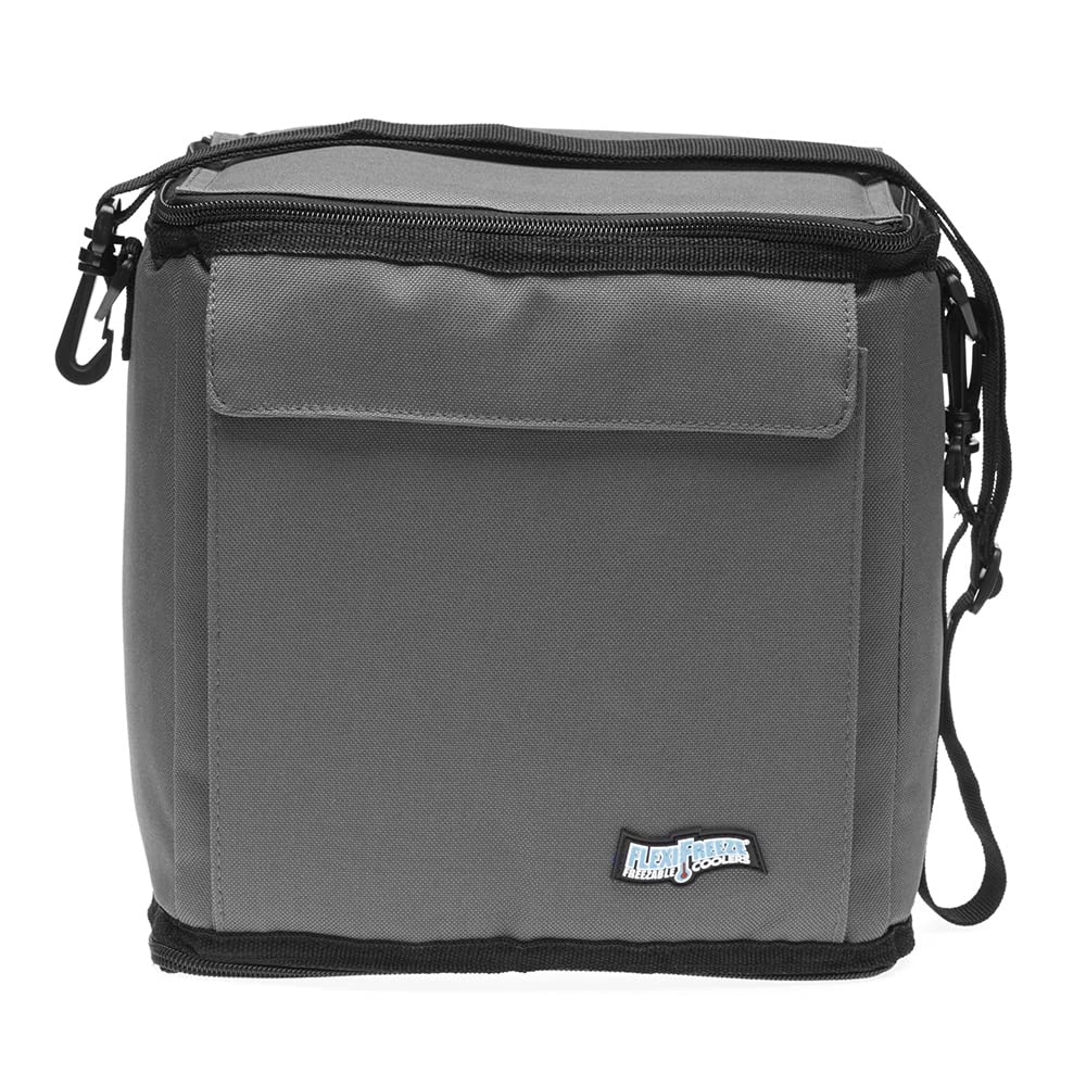 Charcoal FlexiFreeze cooler ready for picnics and commutes with 12-can capacity.