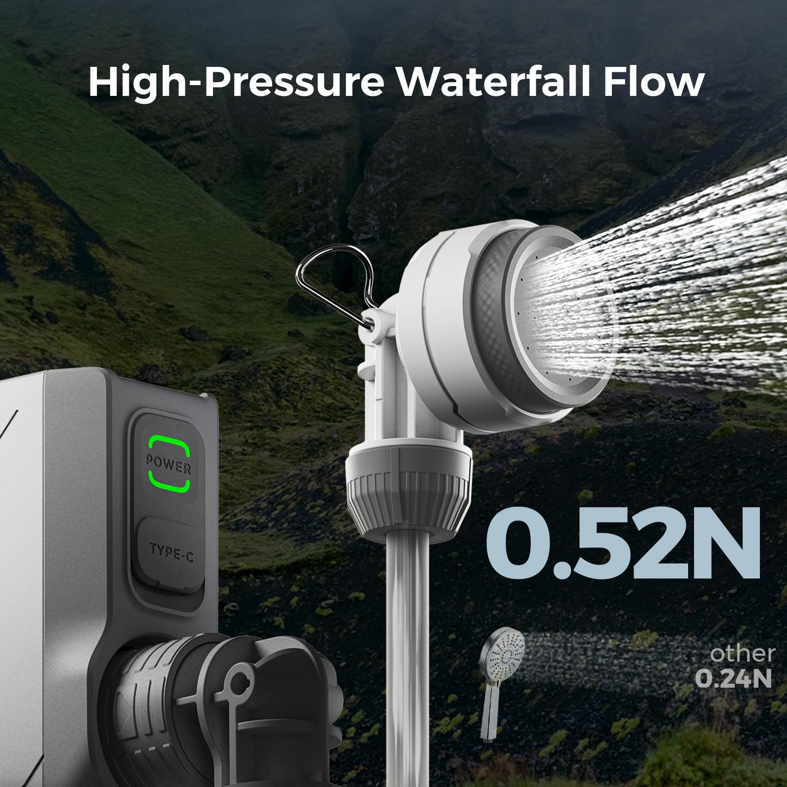 FLEXTAILGEAR Tiny Shower with 2500mAh battery supports longer camping sessions.