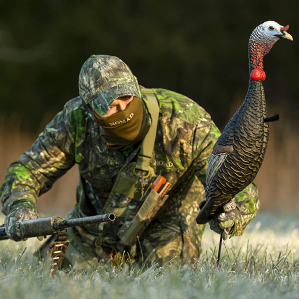 Flextone Funky Chicken setup with stake demonstrates quick field deployment
