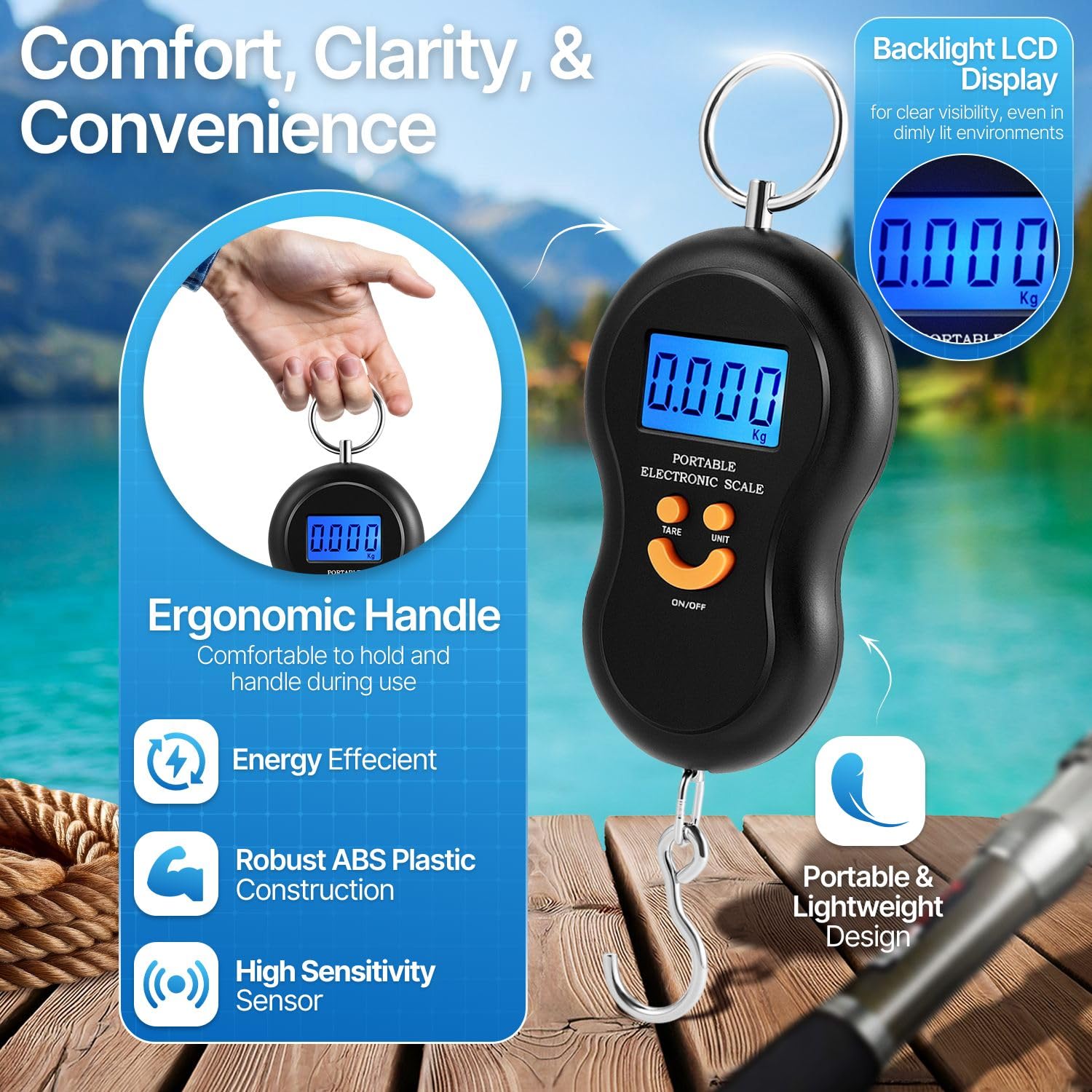 Digital weight readings for luggage or fishing scale