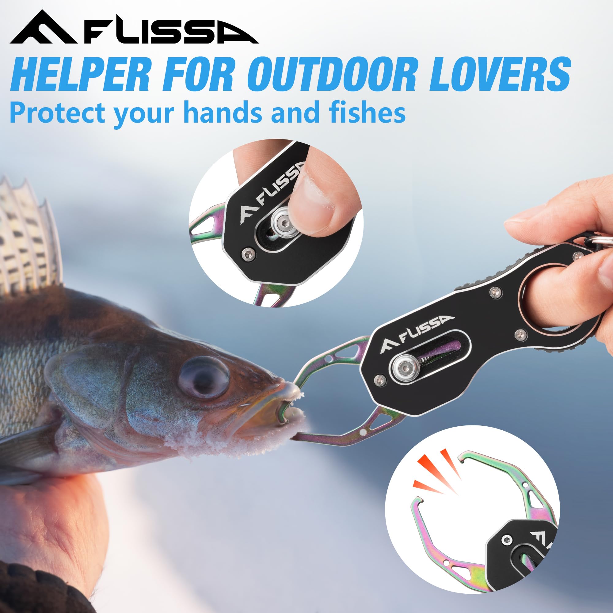 Wide opening and strong locking for stable fish handling