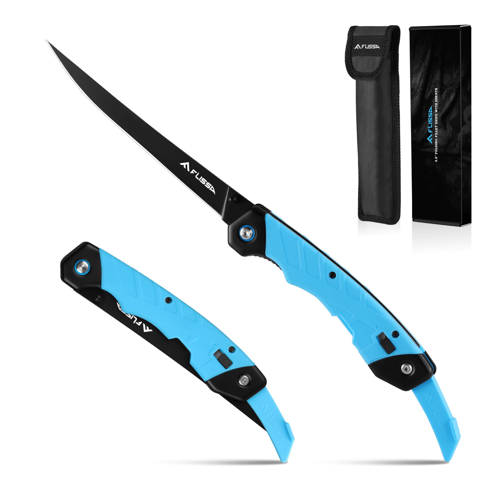 FLISSA 6.5-inch folding fillet knife with blade close-up