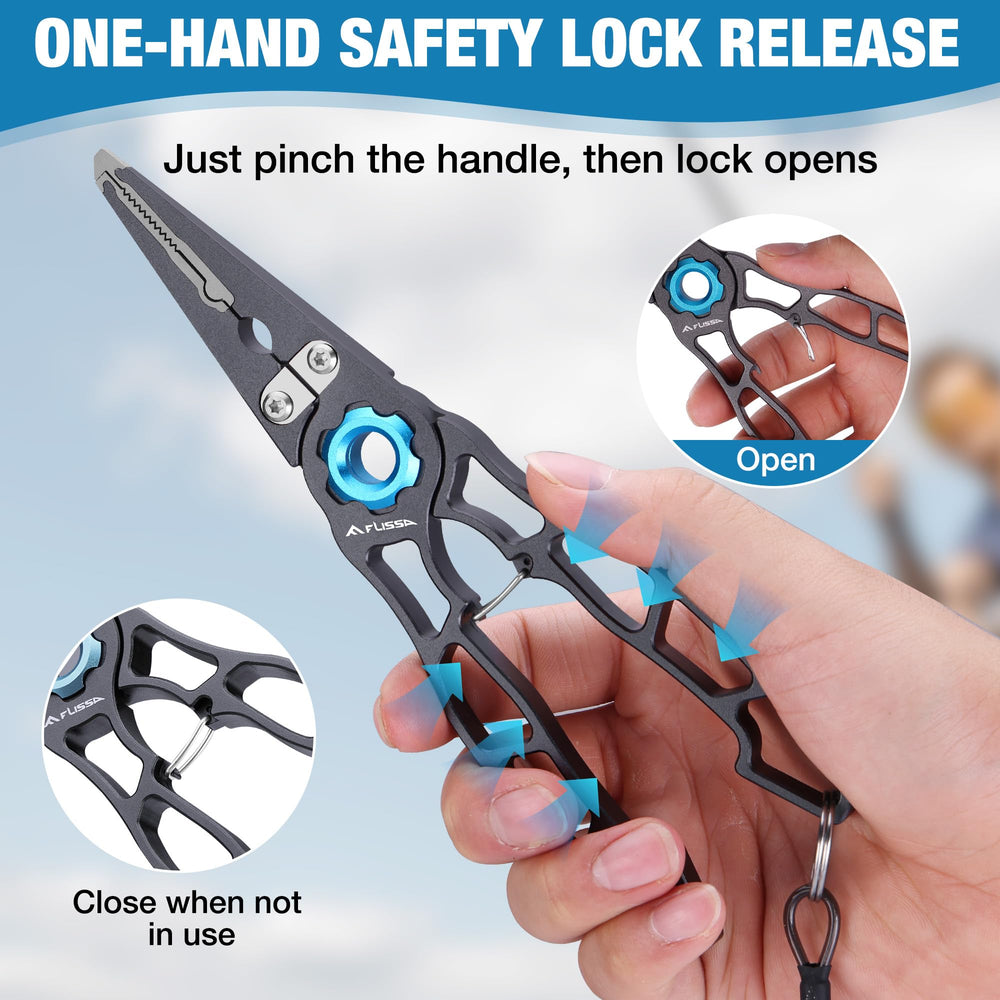 5-in-1 tool features: ring opening, crimping, hook removal