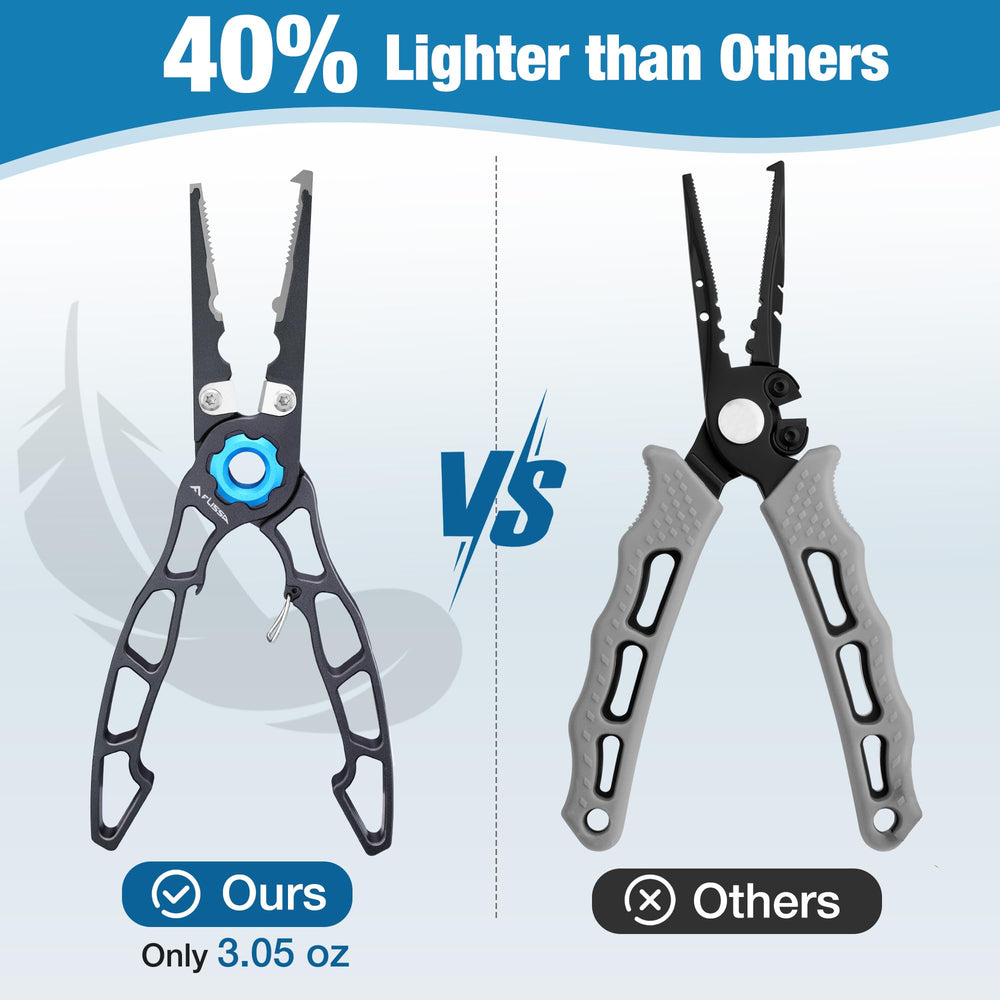 Close-up of tungsten carbide line cutters on FLISSA pliers