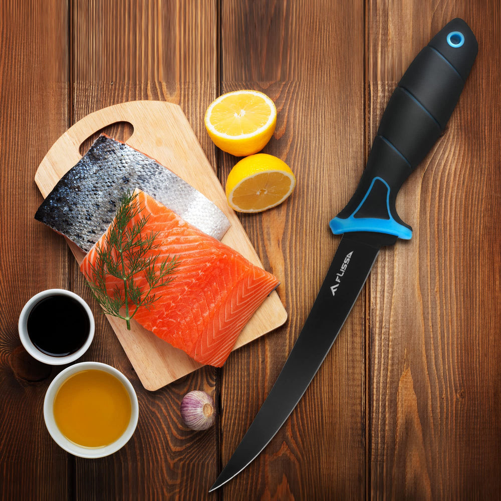 Close-up of FLISSA 7-inch blade made of 8Cr13Mov stainless steel