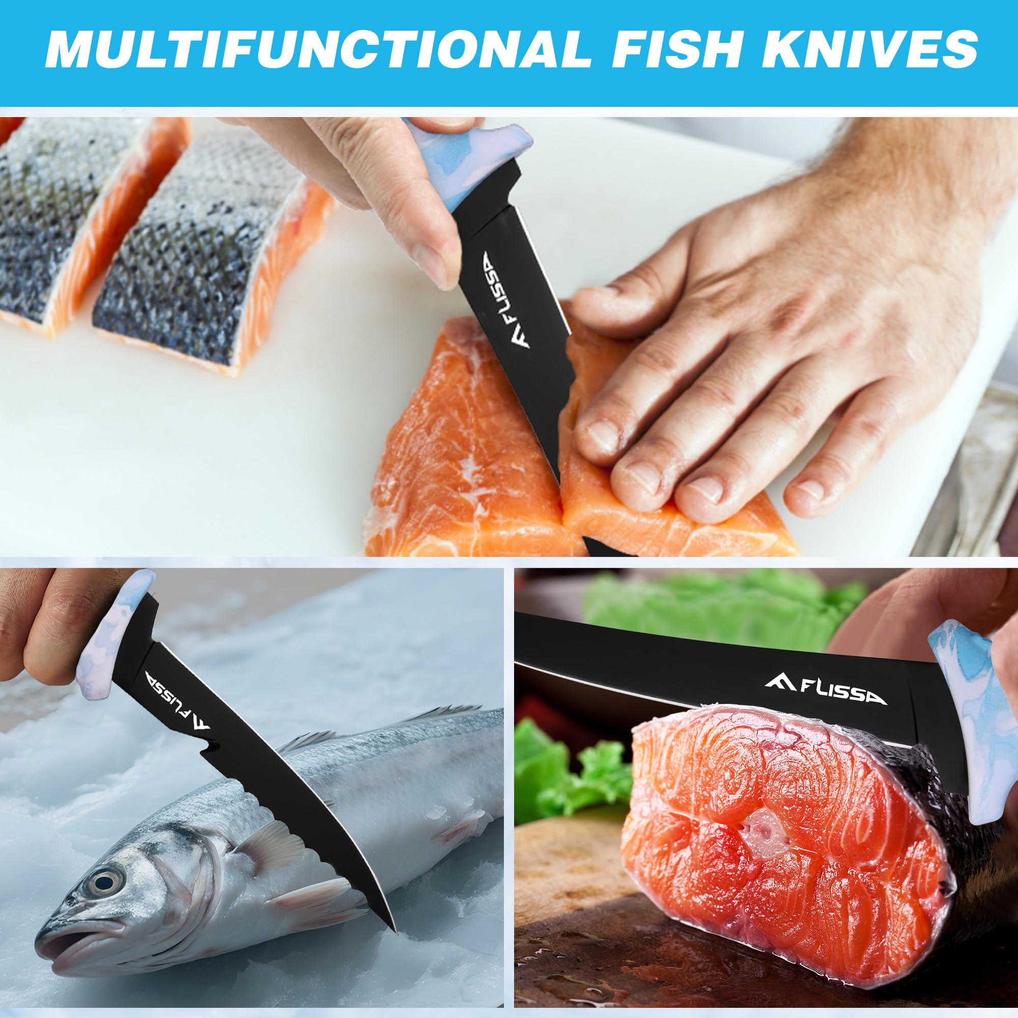 FLISSA blue camo roll bag for fillet knives