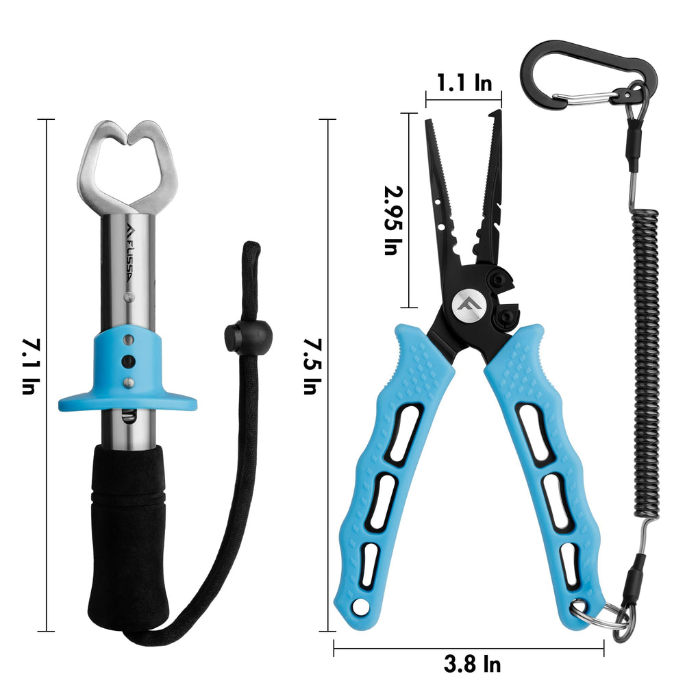 Close-up of stainless steel 6-in-1 fishing pliers
